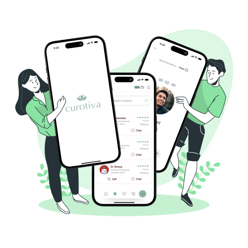 People holding phones showcasing Curotiva's Application